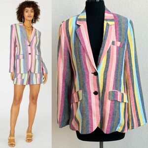 Current Air Women’s Med Rainbow Striped Blazer Linen Blend Academia Preppy